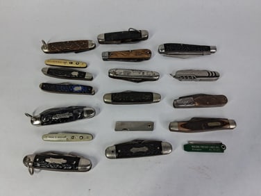 Large Lot of Assorted Folding Pocket Knives w/ Natural Material Handles