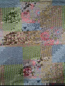 Hand Stitched Floral Block w/ Fish Scale Backing Quilt