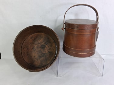 Primitive Lidded and Handled Firkin/Sugar Bucket w/ Daniel Cragin Dry Measure