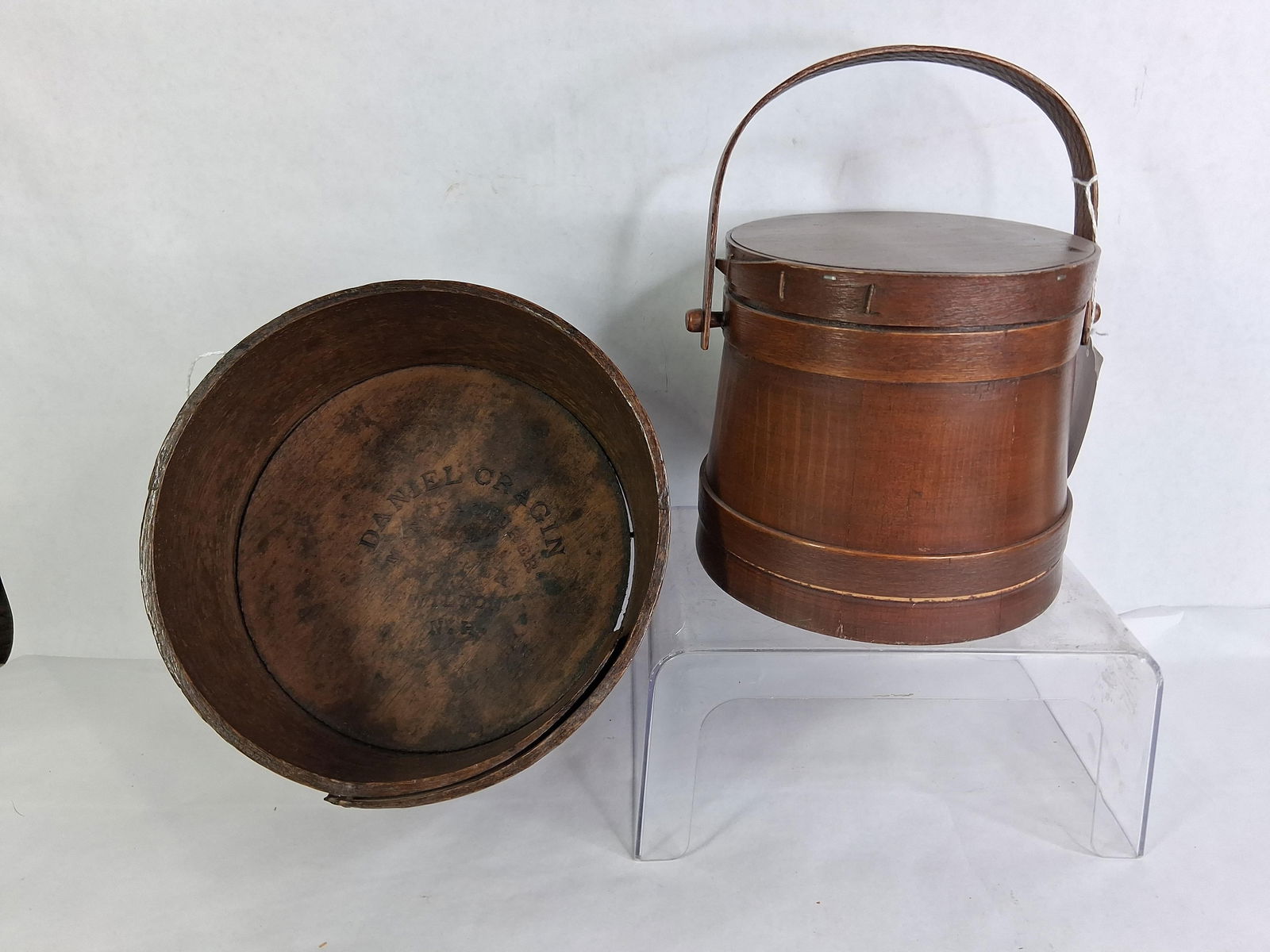 Primitive Lidded and Handled Firkin/Sugar Bucket w/ Daniel Cragin Dry Measure (1 of 9)