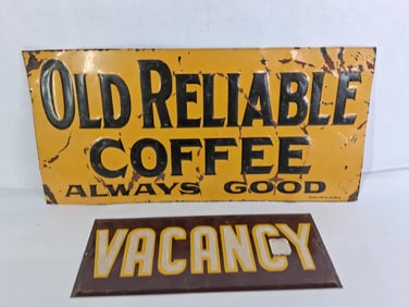 SST National Sign Co. Old Reliable Coffee Sign & SST Vacancy Sign