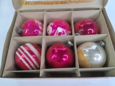 Paper Novelty Glass Corp. American Made Glass Tree Ornaments in Original Packagin