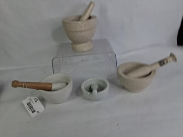 Porcelain, Stoneware, Ceramic and Marble Morter and Pestle Lot of 4