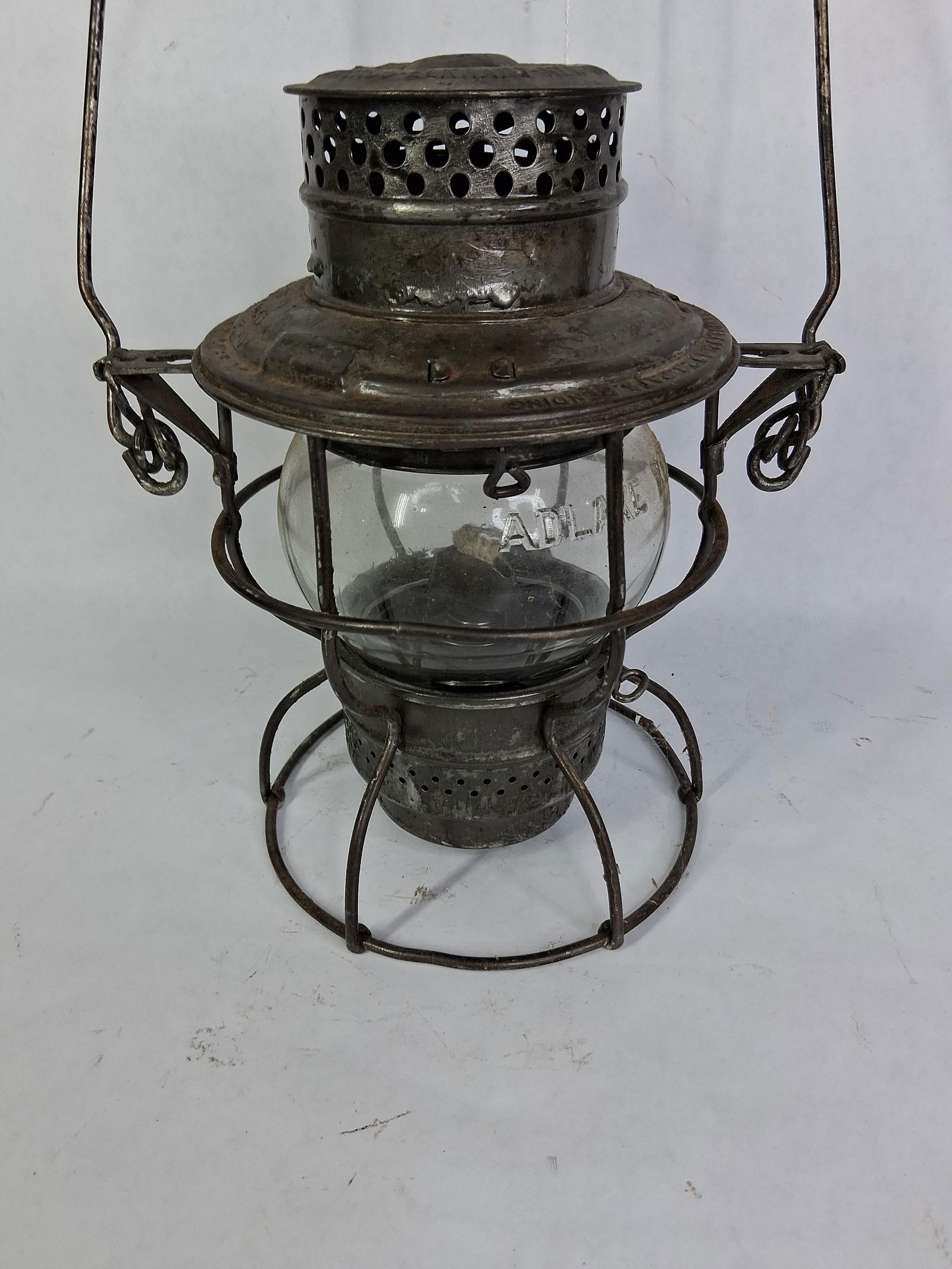 Adlake RR Lantern: Embossed globe, Pat 1920s. 9 inches tall