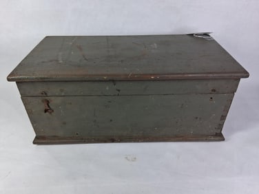 Grey Painted Wood Dovetail Hinged Lid Primitive Chest / Box