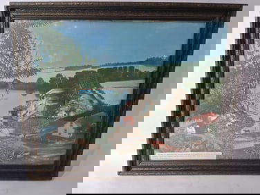 Wharf at Morgantown Signed Painting