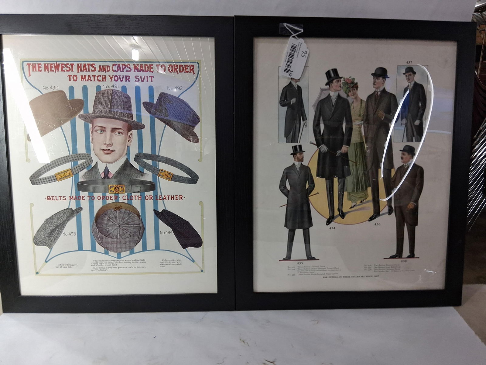 Victorian High Class Mens Clothing and Hat Advertisements: Each is framed, 22x18
