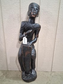 Wood Carved African Tribal Folk Art Drummer