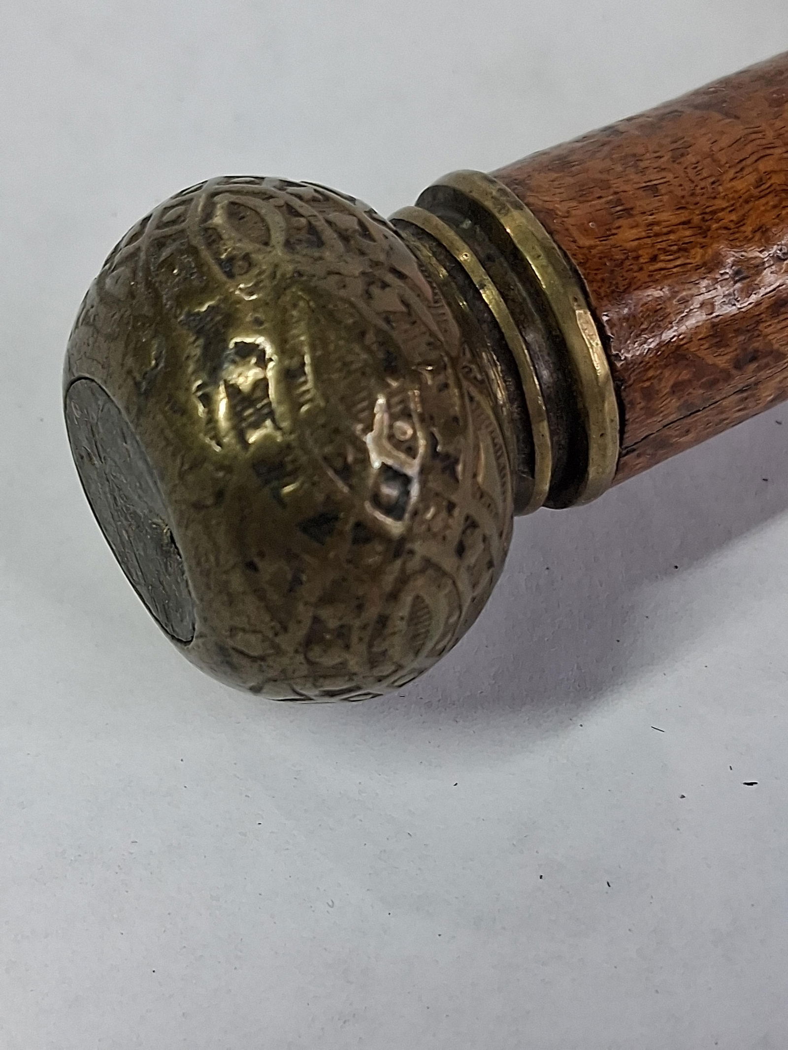 1840s Hand Turned Cane with History: Made of a special wood with a unique grain pattern. Note along with cane features history of maker and descendants of this fine piece. Made in 1840 by David Stern, for David Boal. Presented by uncle