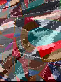 Great Primitive Mixed Textile Hand Stitched Crazy Quilt