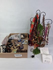 Large Lot of Mixed Jewelry With Holder Inc. Necklaces, Stones, Bracelets and More