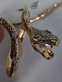 Thalia Sodi Macys Snake w/ Pearl Hinged Bracelet and Choker in Gold Tone