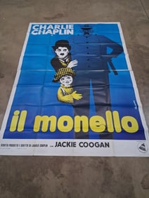 Early Italian Production Show Poster Charlie Chaplin in IL Monello w/ Jackie Coogan