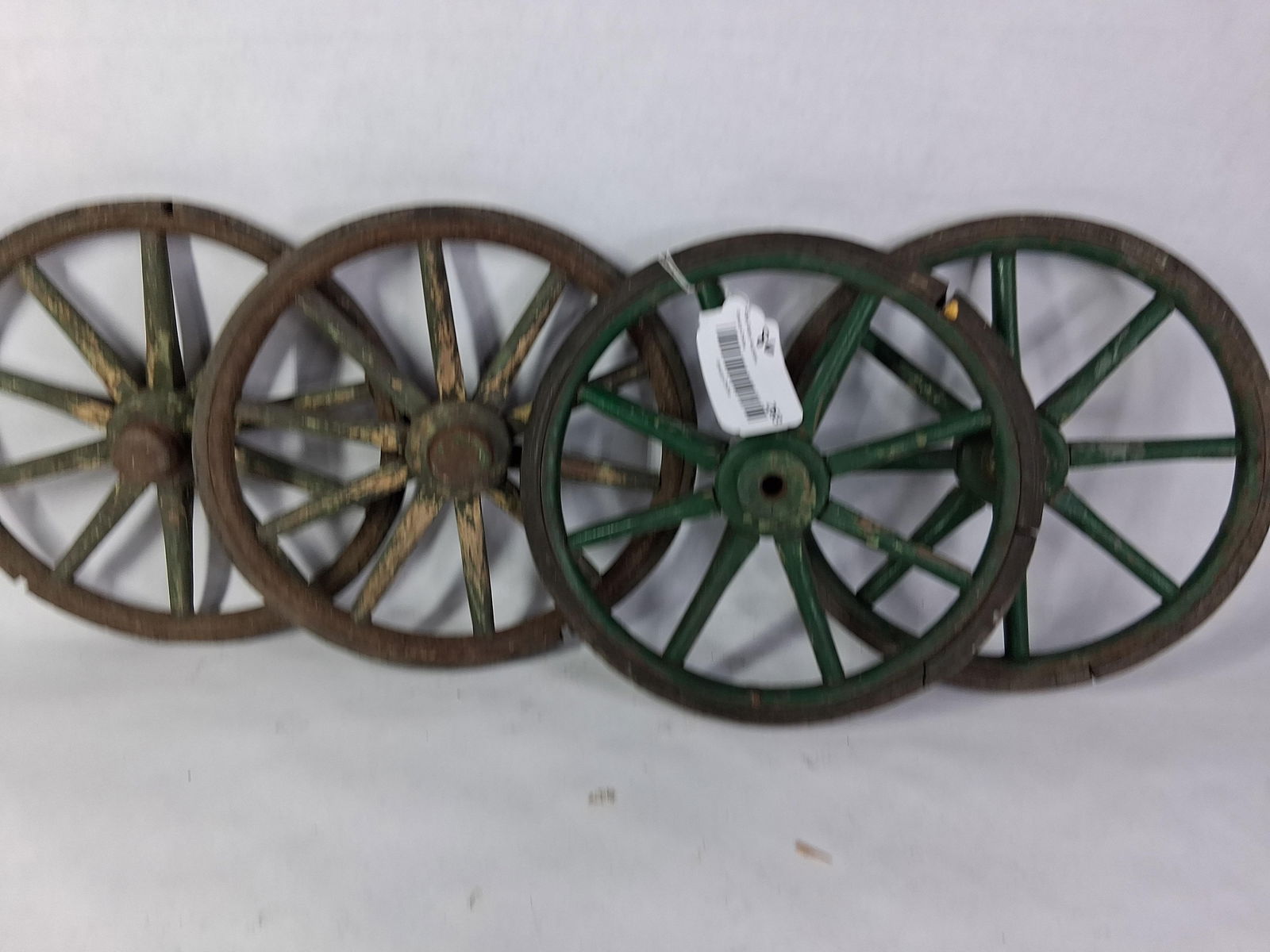 Green Painted Baby Buggy Wheels: 9.5 inches in diameter with rubber treads 