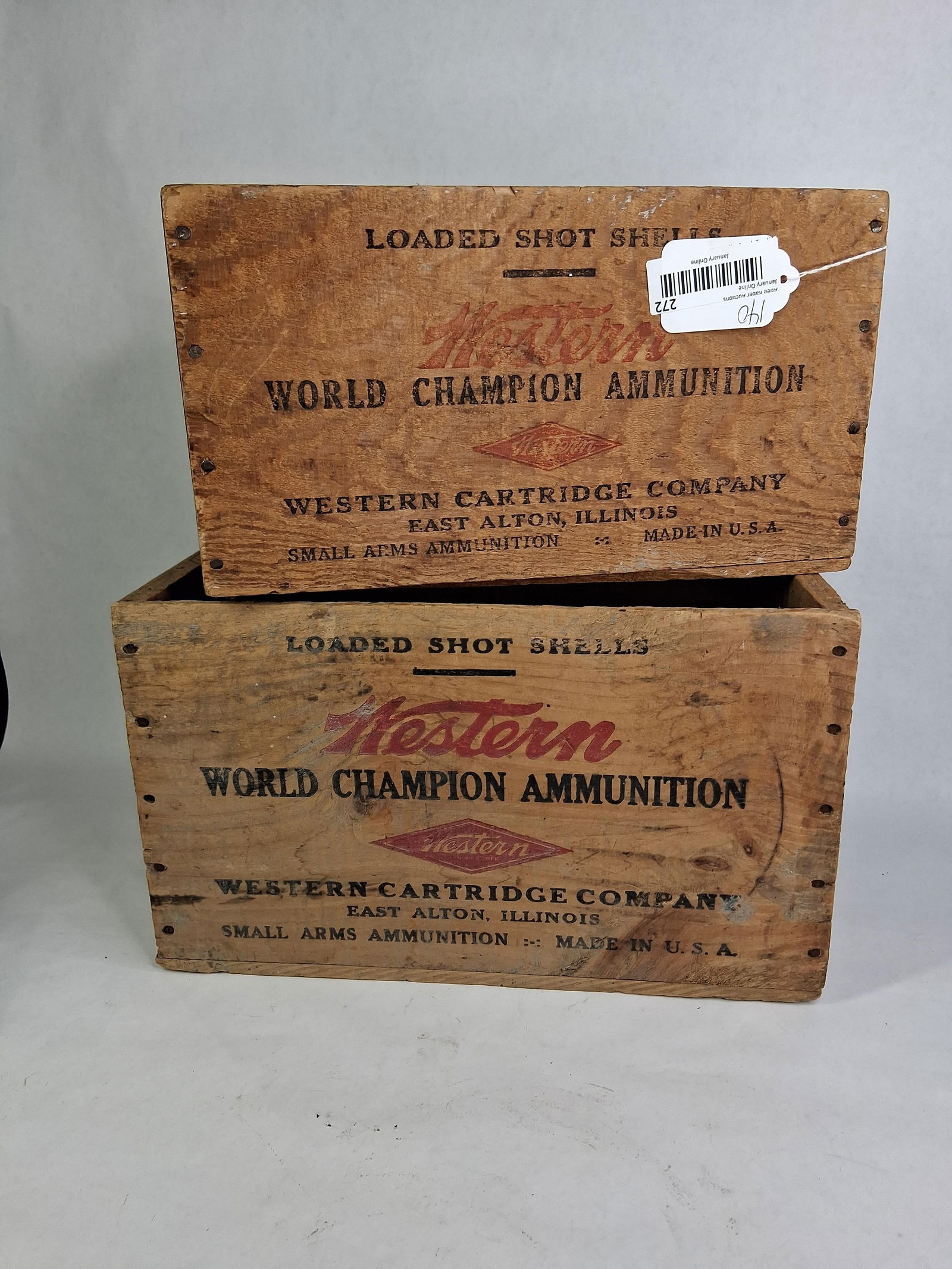 Western Cartridge Company Xpert Wood Shipping Crate Lot of 2: Good solid condition with areas of wear showing? 14 x 8.5 x 8 15 x 9.5 x 9