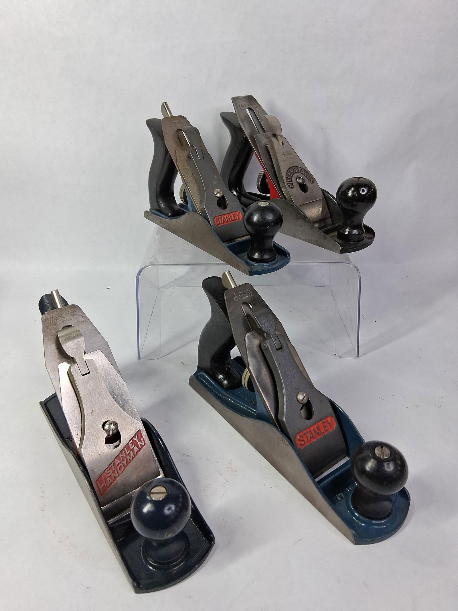Millers Falls, Stanley and Stanley Handyman Smooth Bottom Wood Working Planes Lot of 4: Great condition with all being complete and fully intact 