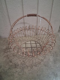 Mid Century Rustic Steel Rod Handled Basket