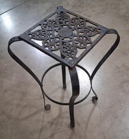 Antique Iron Ornate Openwork Top Plant Stand