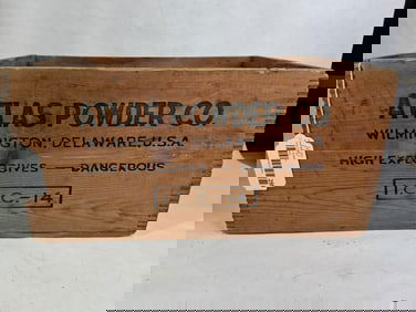 Atlas Powder Co. 50 lb. Explosives Wood Dovetailed Shipping Crate