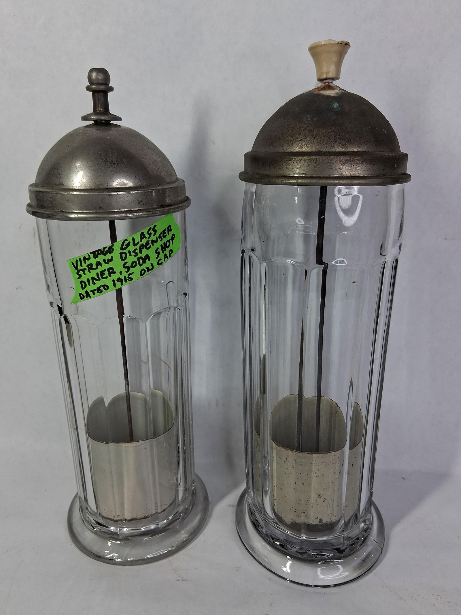 1915 Soda Shop / Diner Glass Straw Dispensers Lot of 2 (1 of 5)