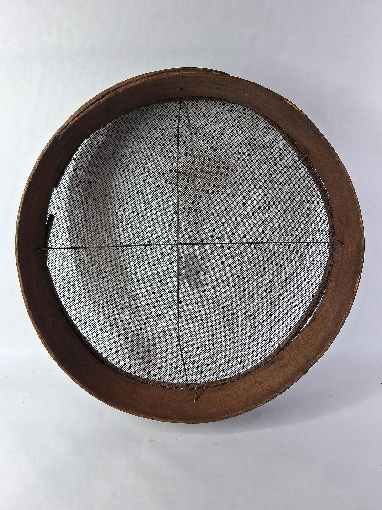 Bentwood Primitive Sifter: Metal screen with a great older wood frame. 19 inches in diameter