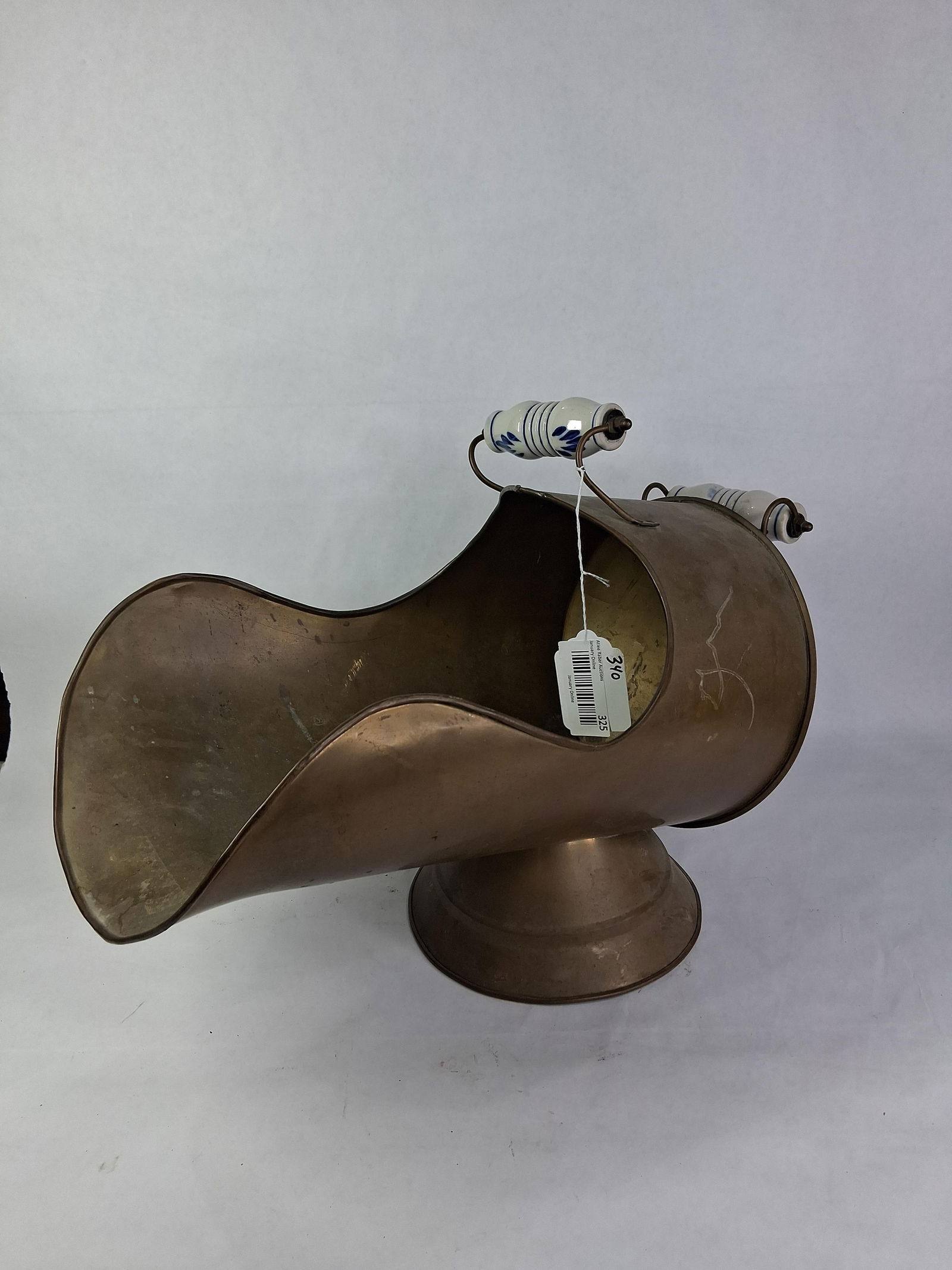 Brass Coal / Ash Scuttle Bucket w/ Deft Style Ceramic/ Porcelain Handles (1 of 5)