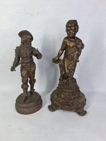Bronze and Pot Metal Lamp Base & Spelter Statue of French Muskateer
