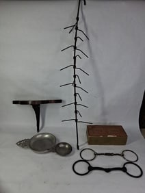 1776 - 1976 Commemorative Brick, Bits, Pewter Porringers, Shelf, Corn Cob Dryer