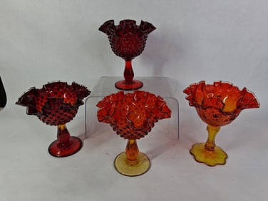 Ruby Red & Tangerine Fenton Glass Compotes