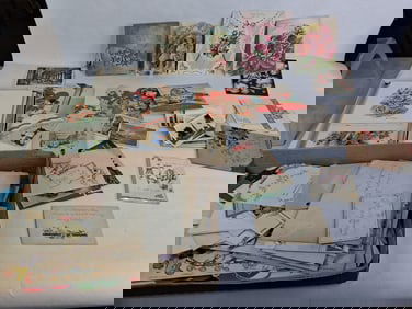 1930's to 50's Cards, Valentines, Memory Cards, Post Cards, Envelopes w/ Some being Postmarked