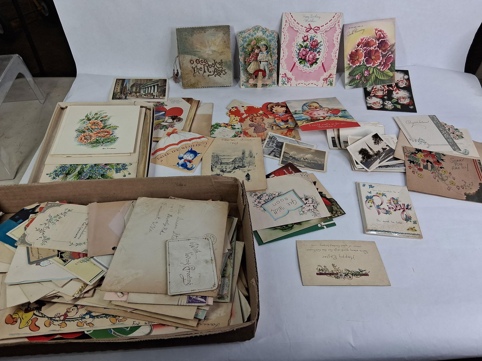 1930's to 50's Cards, Valentines, Memory Cards, Post Cards, Envelopes w/ Some being Postmarked (1 of 12)