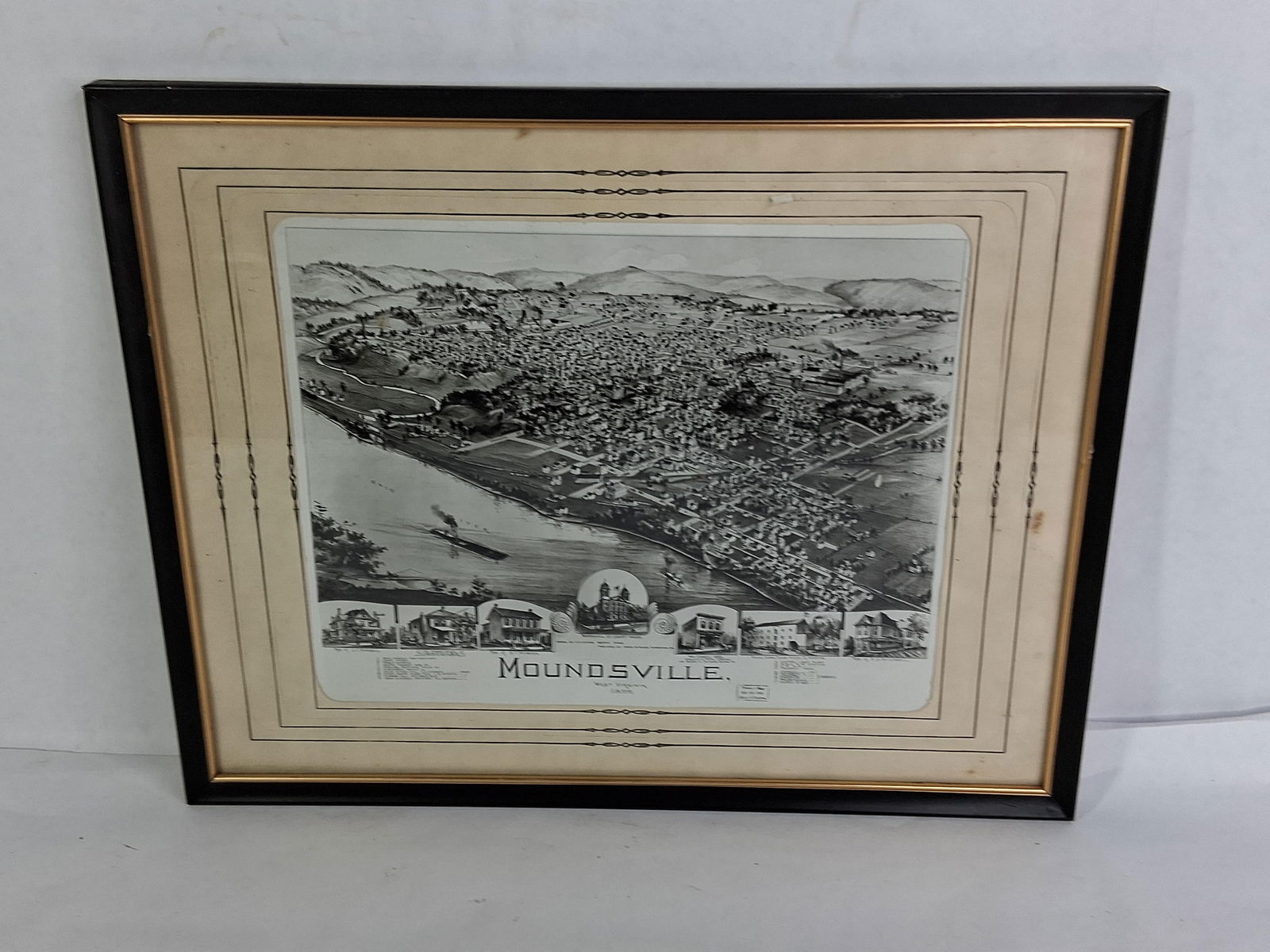 Framed 1899 Arial Photo of Moundsville West Virginia By The Library of Congress: Great framed portrait including matte? 11.5 x 14.5