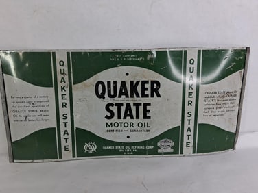 Quaker State Unrolled Oil Can Tin Sign