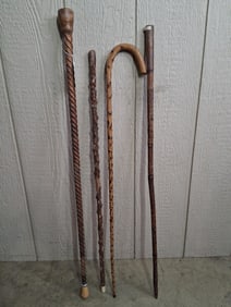 1800's Cabbage Stalk Knotted, Hand Turned Barley Twist, Knotted Black Walnut & Gettysburg Walking St