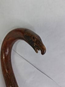 Beautiful Hand Carved Eagle Walking Cane w/ Head Handle and Feathers to Tip
