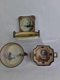 Hand Painted Nippon Dishes of Various Nature Inc. Pharoah, Windmill, Farm Scene & Sailboats