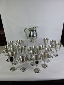 Colonial Pewter by Boardman and Kirk Stieff Pitcher and Goblet Serving Ware Set