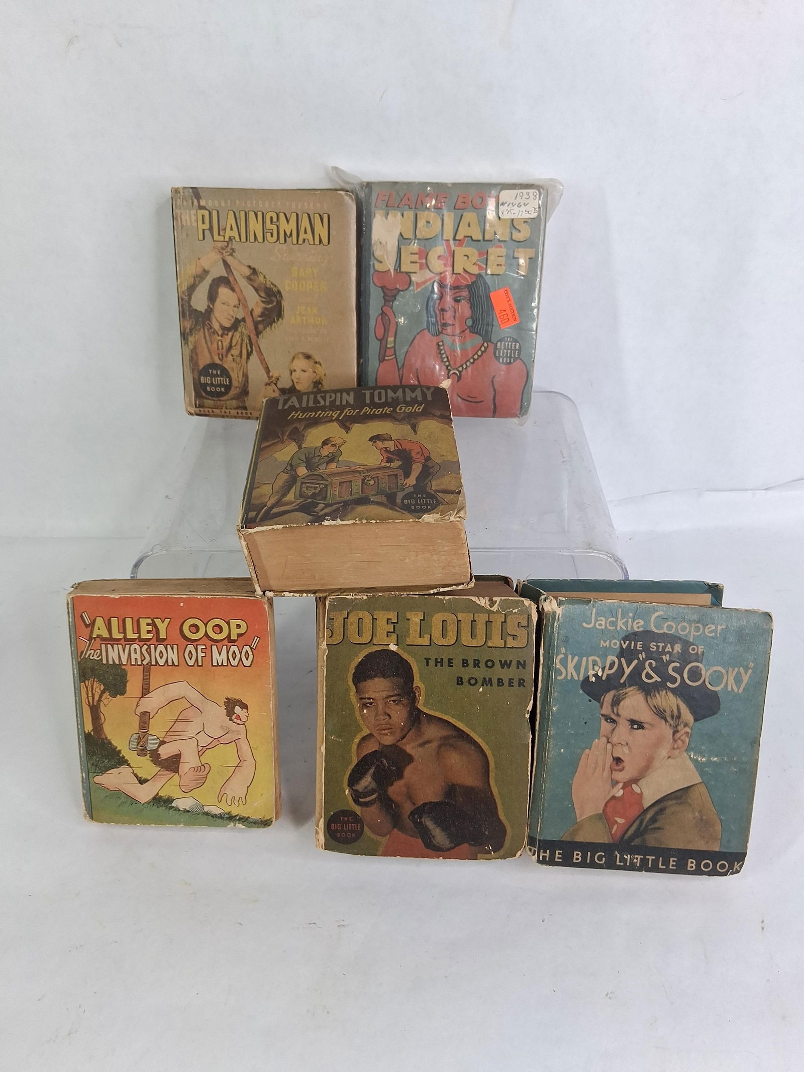 6 Little Big Books: Tailspin Tommy, Alley Oop 1935, The Plainsman 1936, Skippy & Sooky1933, Flame Boys Indian Secrets 1933, and Joe Louis1936- missing binding cover 