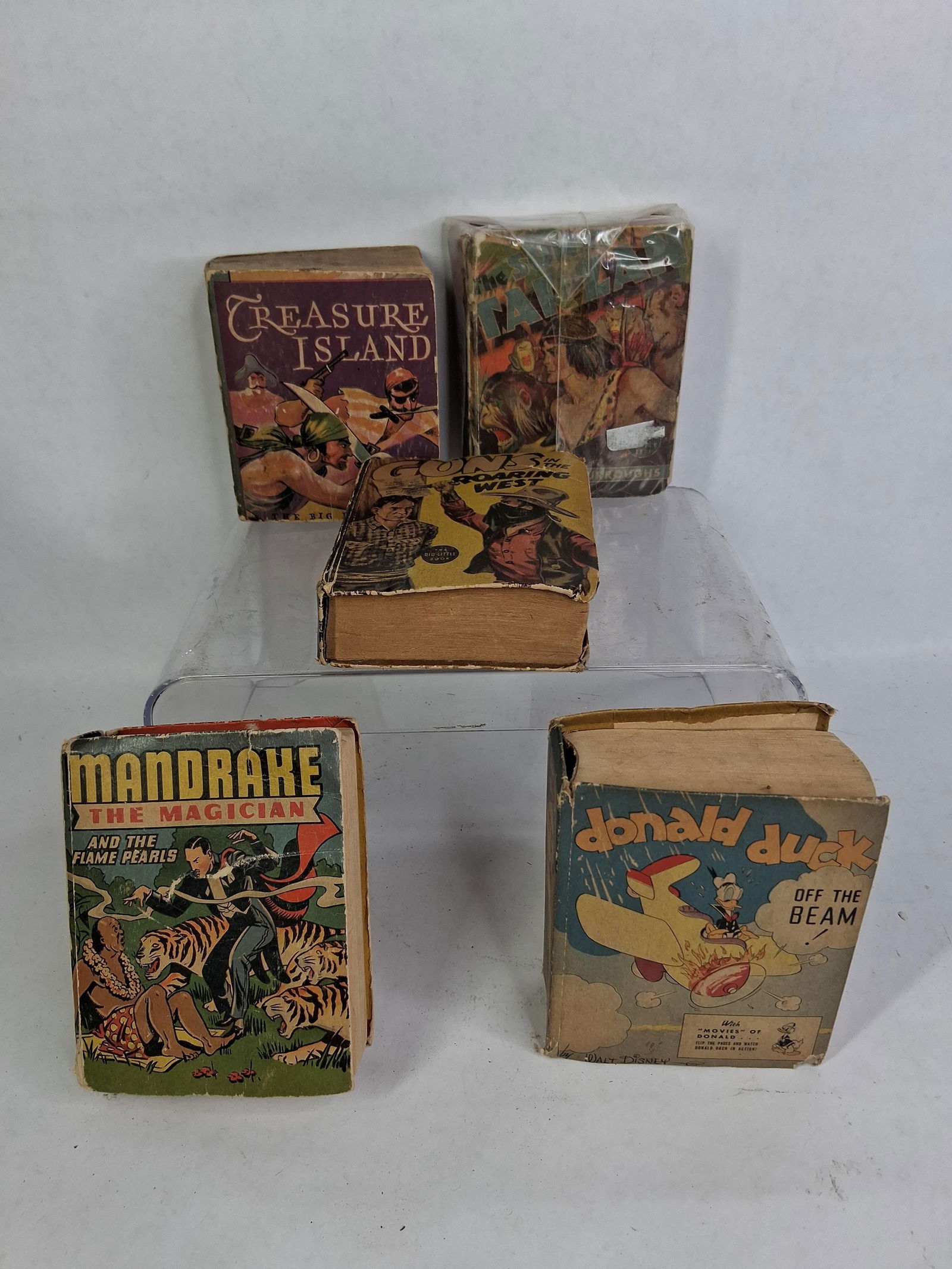 Little Better Books: Guns in the Roaring West 1937, Mandrake the Magician, Son of Tarzan Edgar Rice Burroughs, Treasure Island 1933, and Donald Duck 1940s