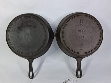 SK and Unmarked No. 8 Cast Iron Skillets w/ Fire Rings
