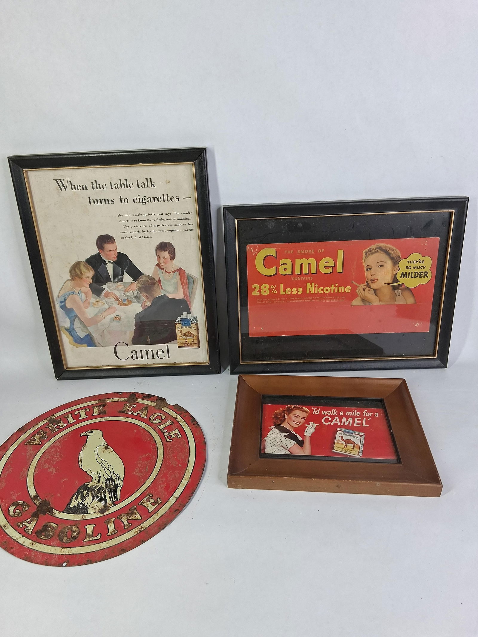 R.J. Reynolds 1930's Camel Cigarette Framed Advertisements: Lot of 3 assorted framed Camel advertising prints of various sizes 