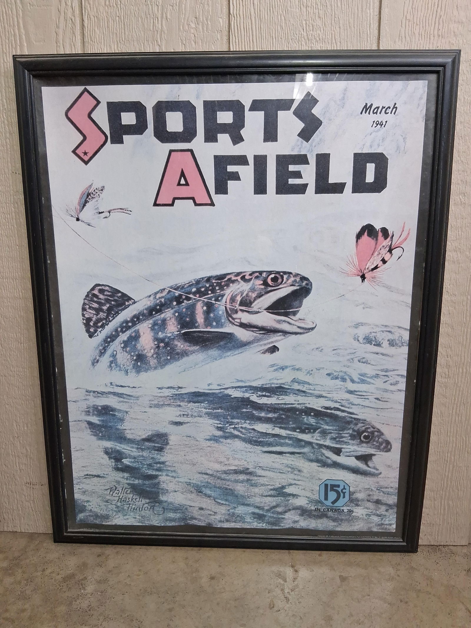 1999 Repro of 1941 Sports Afield Cover by Walter Haskell Hinton Framed: Showing warping 24 x 30
