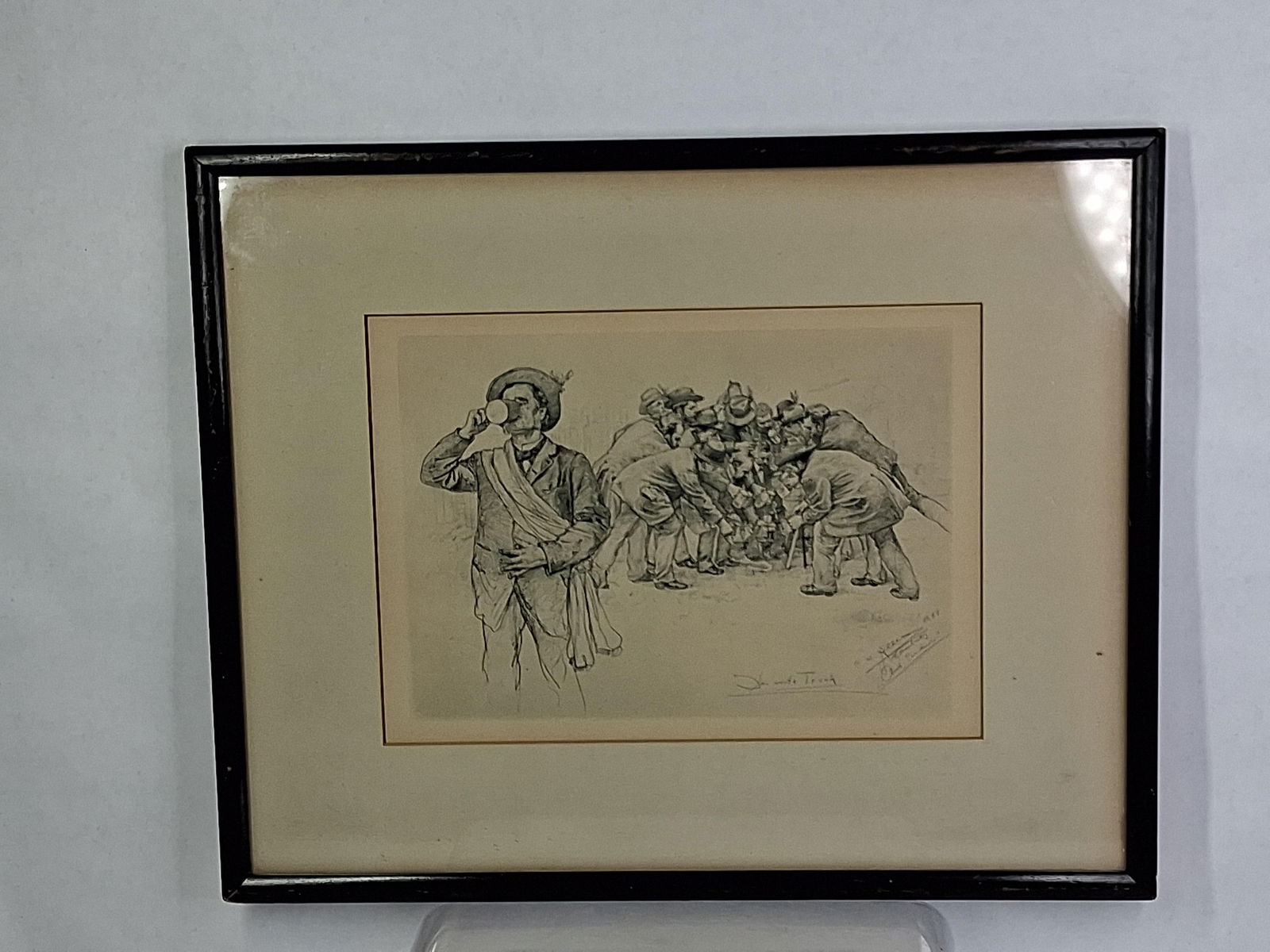 Der Erste Trunk Lithograph: Ca 1888 by CW Allers. Frame is 16x13