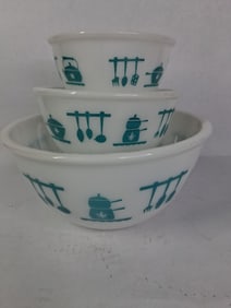 1950's Hazel Atlas Kitchen Aids Mixing Bowl Nesting Set of 3
