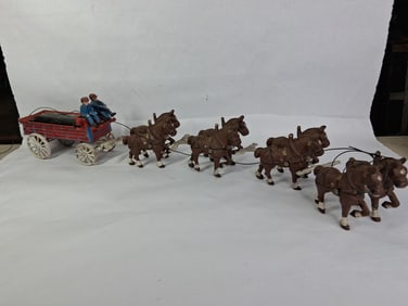 Cast Iron Barrel Wagon and Team