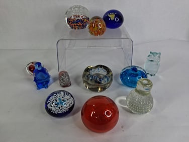 Art Glass Paper Weight Lot of Various Designs, Colors and Shapes Inc. 12