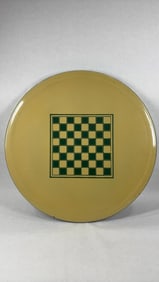 Great Early Enamel / Porcelain Green and Beige Checkerboard Table Top