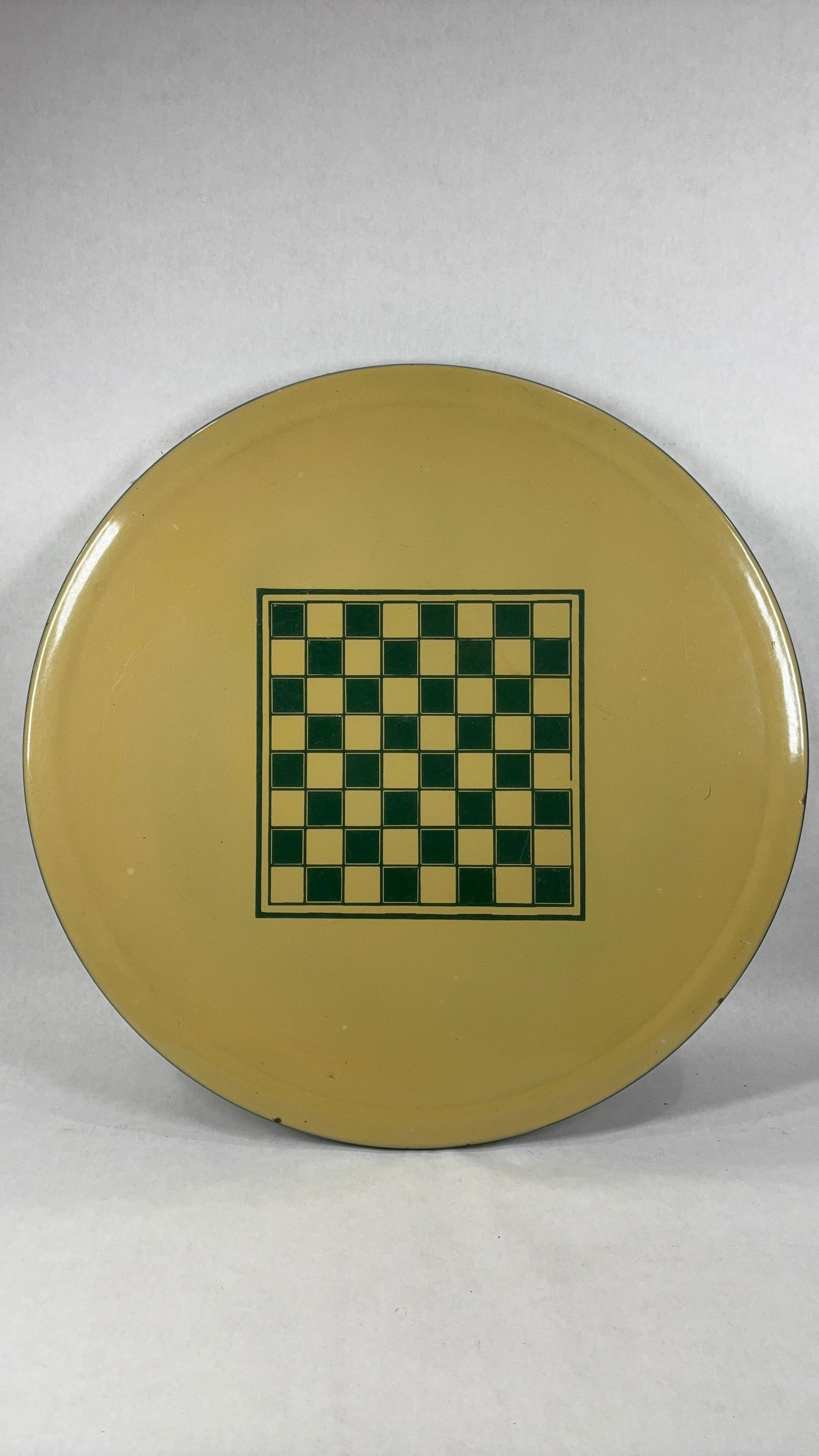 Great Early Enamel / Porcelain Green and Beige Checkerboard Table Top (1 of 7)