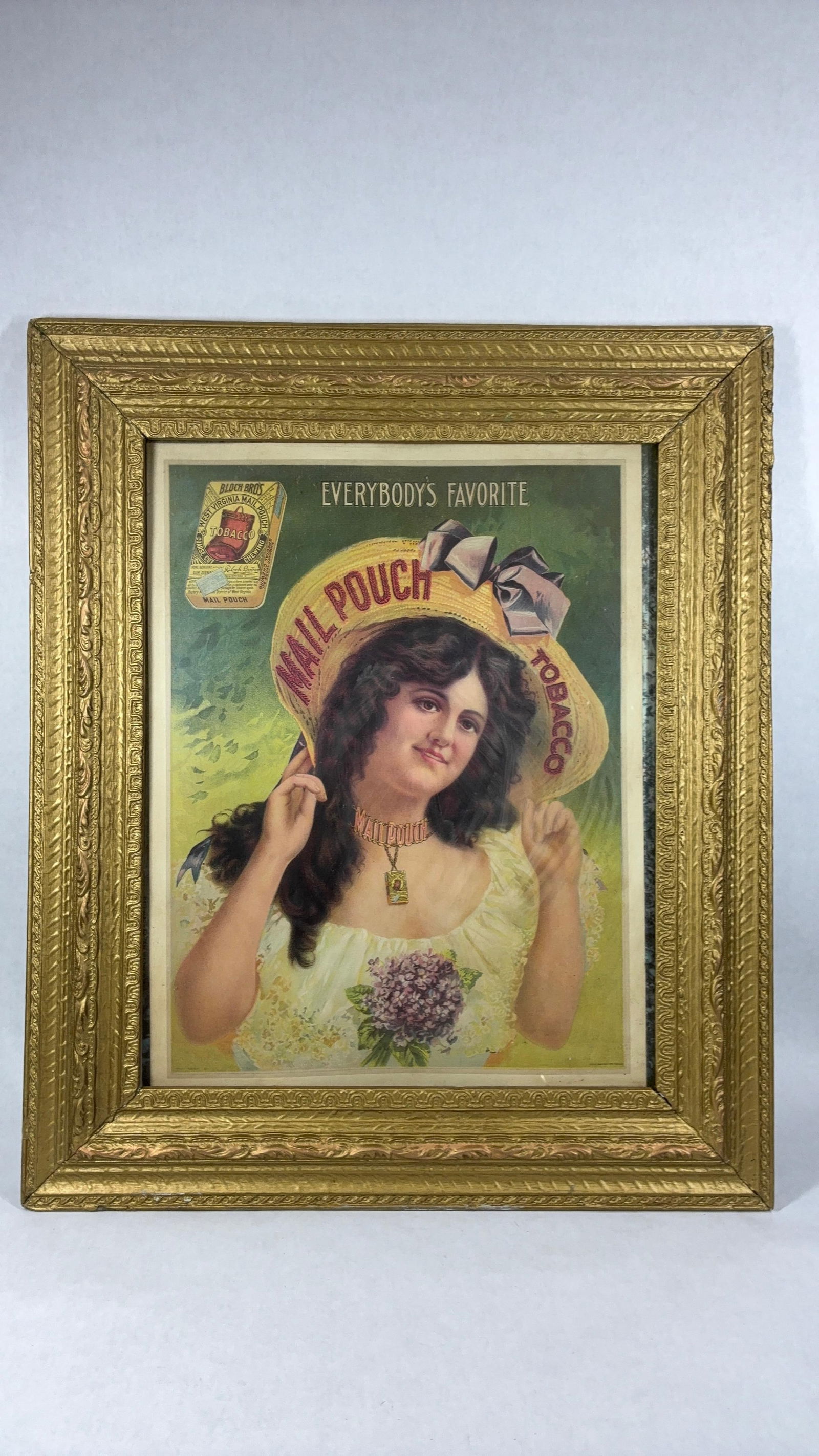 1906 Limited Edition Block Bros. Tobacco Co. Mail Pouch Framed Advertisement: Great early condition with wonderful frame? 23 x 27