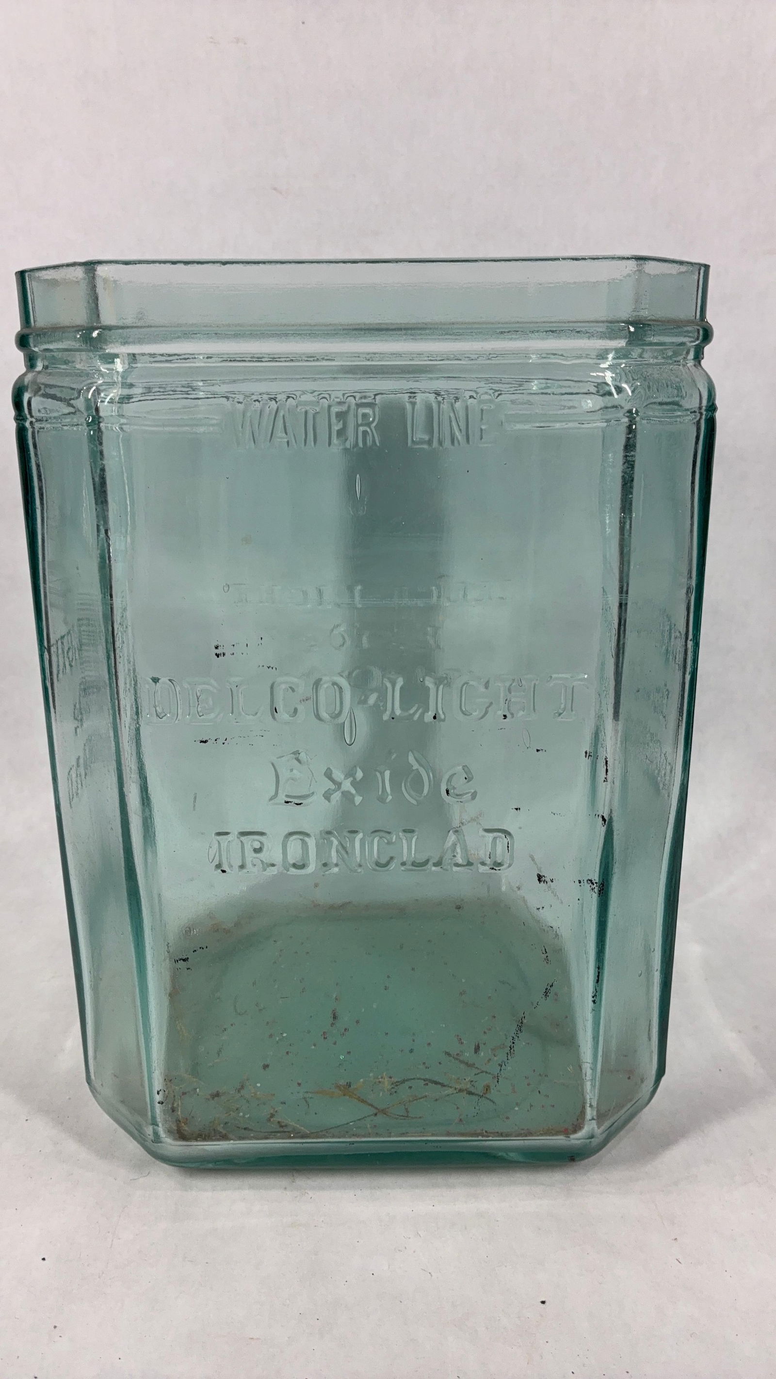 Delco Light Exide Ironclad Glass Battery Box: great overall condition with no chips, cracks or breaks with great embossing to each side 7 x 6 x 11